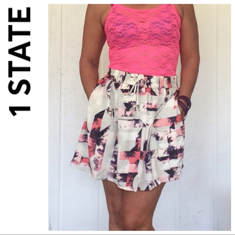 1 STATE PALM TREE PRINT A LINE SKIRT MEDIUM